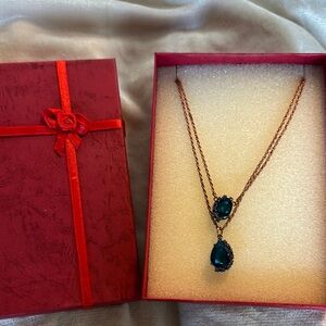 Deep blue Gemstone Double-Chain Necklace, 20”, NWT